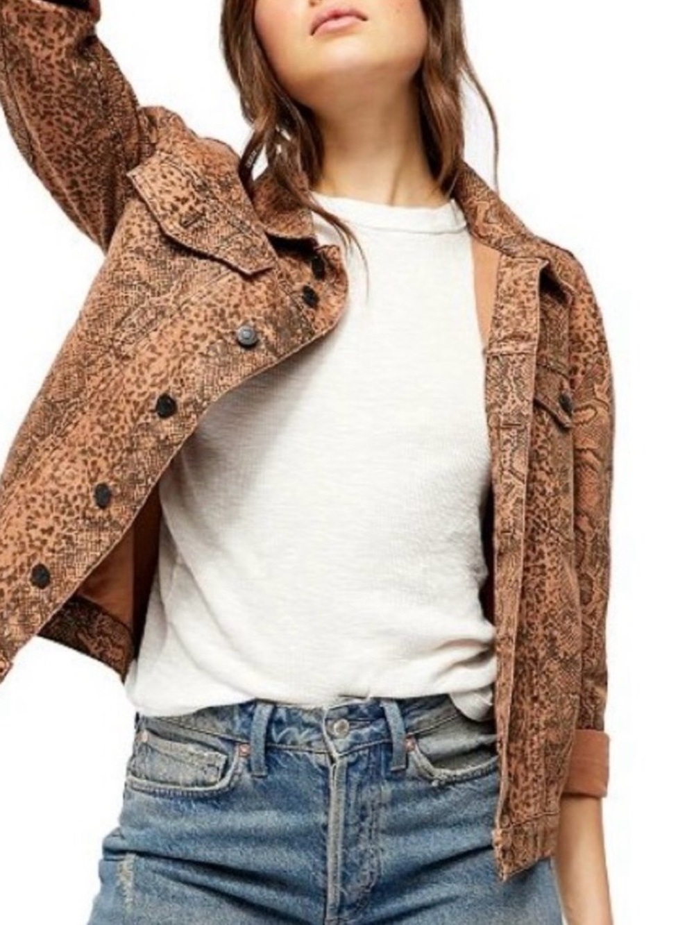 Free People Snake Print Denim Jacket - Small - Picture 5 of 5